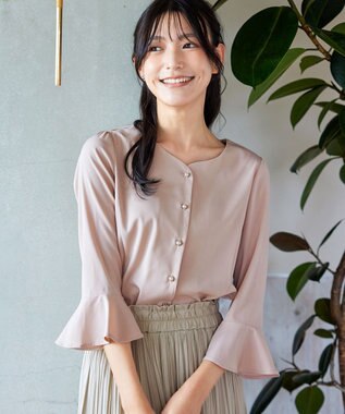 Tiaclasse 【洗える】ハートネックフレア袖ブラウス ピンク