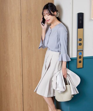 Tiaclasse 【洗える】ハートネックフレア袖ブラウス サックス