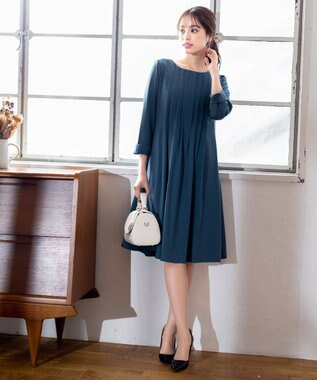 Tiaclasse 【洗える】スタイルアップも叶うピンタックワンピース ブルー