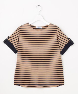J.PRESS LADIES L 【一枚で着映え】バイカラーボーダー クルーネック カットソー キャメル系
