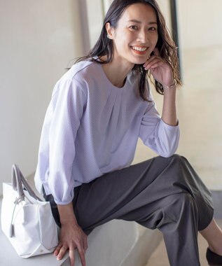 J.PRESS LADIES 【洗える・セットアップ対応】セルロースリネンストレッチ セミワイド パンツ スレート系