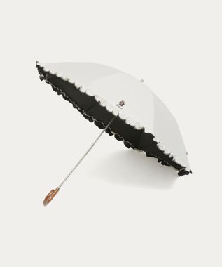 MOONBAT 【WEB限定/遮光率100%/遮熱/UV】POLO RALPH LAUREN（ポロ ラルフローレン）晴雨兼用日傘 ワンポイント ポロベア刺繍 フリル 折りたたみ傘 長折タイプ オフホワイト
