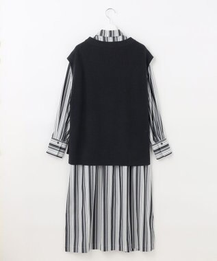 自由区 【洗える/セットアイテム】ウールブレンドベスト×ストライプワンピ ネイビー系1