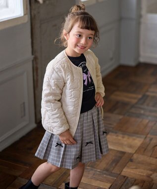 ANY KIDS リボン×チェック プリーツスカパン グレー×チェック