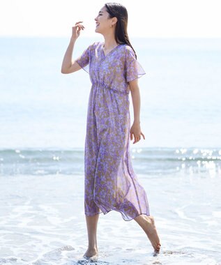 【SHIHOさん着用・シアーな抜け感】ハーバリウムフラワープリントVネック ワンピース