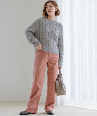 23区 L 【洗える】23区DENIM ベルベットストレッチ ワイドパンツ ピンク系