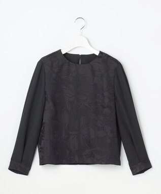 自由区 L 【カタログ掲載・セットアップ対応】フラワーオパールプリントブロッキング ブラウス ネイビー