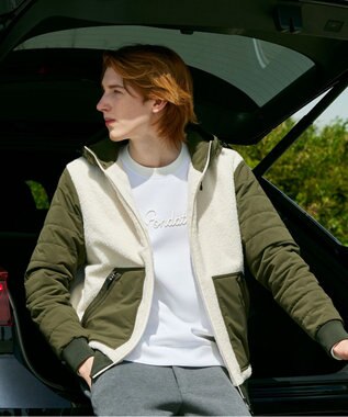 23区GOLF 今季の一押しブルゾン【洗える】【23Fondation/MEN】コンビ フーディブルゾン アイボリー系