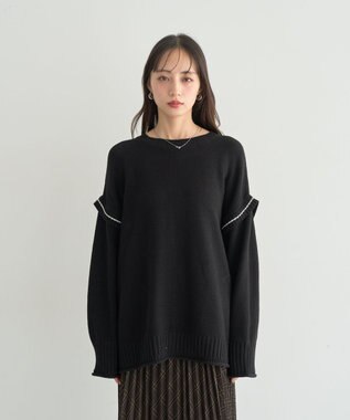 earth music&ecology 【洗濯機洗い可 / 選べる丈】アンチピリングC/A選べる丈配色ニット ブラック