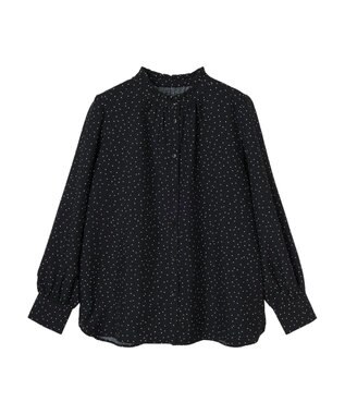 Green Parks ＢＰ　ケア楽　スタンドフリルブラウス Dot Black