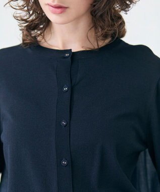 BEIGE， 【洗える】NADIA / バックオーガンジークルーネックカーディガン Navy