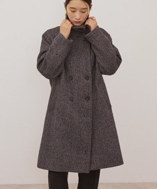 AMERICAN HOLIC ヘリンボーンスタンドカラーコート Black