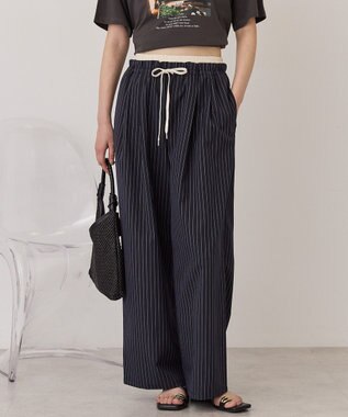 AMERICAN HOLIC 【マルチ機能】Wウエストパンツ Stripe Navy