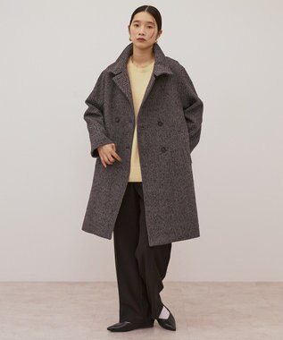 AMERICAN HOLIC ヘリンボーンスタンドカラーコート Black