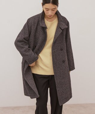 AMERICAN HOLIC ヘリンボーンスタンドカラーコート Black