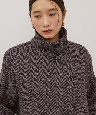 AMERICAN HOLIC ヘリンボーンスタンドカラーコート Black