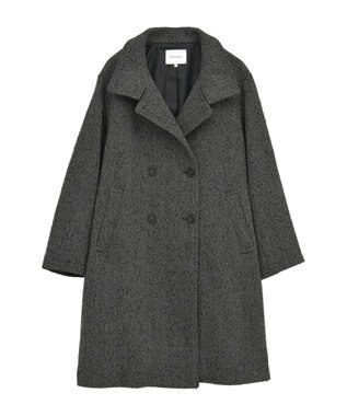 AMERICAN HOLIC ヘリンボーンスタンドカラーコート Black