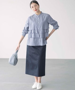 組曲 【WEB限定】サテンストレッチ Iラインスカート ネイビー系