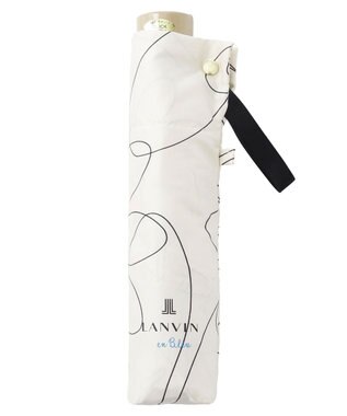 MOONBAT 【新色追加】ランバン オン ブルー 折りたたみ傘 フラワー柄サテンジャガードプリント 簡単開閉 オフホワイト