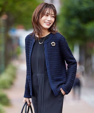 J.PRESS LADIES 【洗える】TWEED KNIT カーディガン ネイビー系