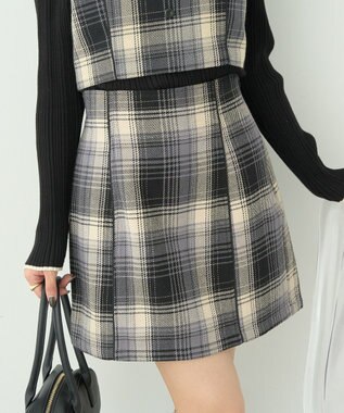 earth music&ecology コットンツイルチェックミニスカート Black