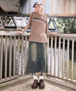 WEGO 【ユニセックス着用ITEM/MLサイズ展開】ブリーチワッフルダメージグラフィックT（SS） ブラウン