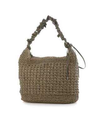 UNBILLION カシュカシュ cachecache / ドロストフリルハンドル地柄編みトート カゴバッグ GY