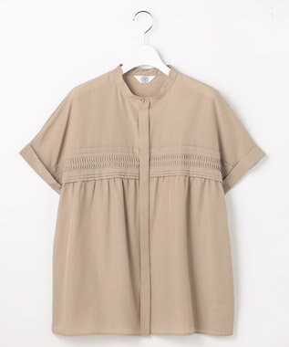J.PRESS LADIES ソフトシアークロス フレンチスリーブ ブラウス キャメルベージュ系