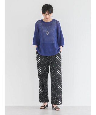 AMERICAN HOLIC 透かし編み半袖ニットプルオーバー Blue