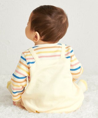 MIKI HOUSE HOT BISCUITS 【70-80cm】 ボーダー柄 重ね着風  カバーオール マルチカラー