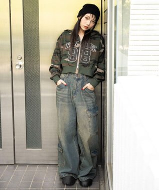 WEGO グラフィックショートZIPパーカー 柄1