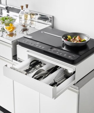 tower IHクッキングヒーターラック タワー 引き出し&スライドテーブル ホワイト ホワイト