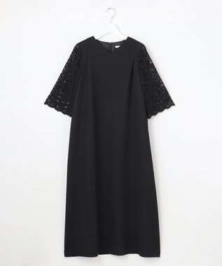 自由区 L 【17号サイズまで展開】フラワーレースダブルクロス ワンピース ブラック