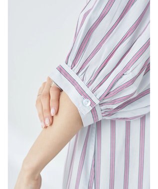 earth music&ecology ポプリンフレアワンピース Stripe Sax