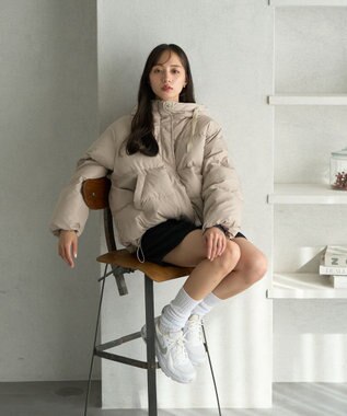 earth music&ecology フーディーパファーブルゾン ベージュ