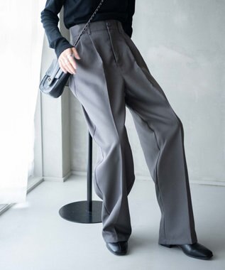 WEGO 【手洗い可】ハイウエストセンタープレスワイドパンツ グレー