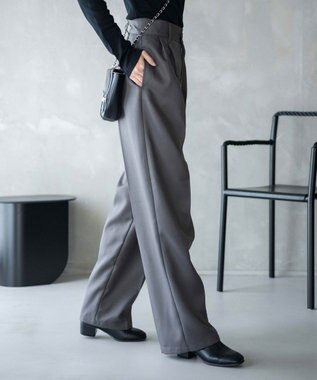 WEGO 【手洗い可】ハイウエストセンタープレスワイドパンツ グレー