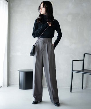 WEGO 【手洗い可】ハイウエストセンタープレスワイドパンツ グレー