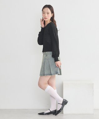 earth music&ecology シアースカラップ透かし編みカーディガン Black