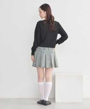 earth music&ecology シアースカラップ透かし編みカーディガン Black