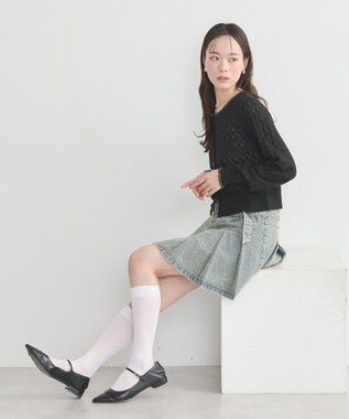 earth music&ecology シアースカラップ透かし編みカーディガン Black