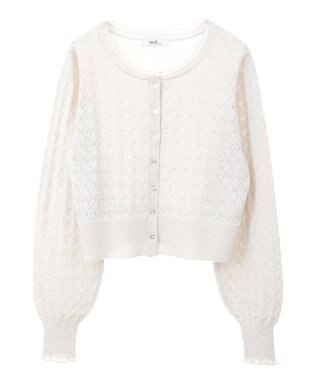 earth music&ecology シアースカラップ透かし編みカーディガン Ivory