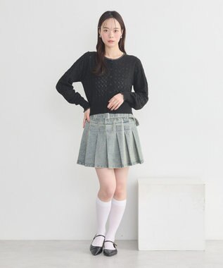 earth music&ecology シアースカラップ透かし編みカーディガン Black