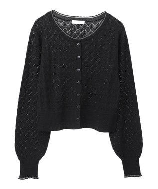 earth music&ecology シアースカラップ透かし編みカーディガン Black
