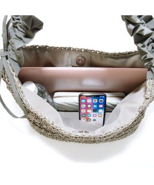 UNBILLION カシュカシュ cachecache / ドロストフリルハンドル地柄編みトート カゴバッグ GY