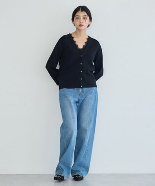 YECCA VECCA 【マシンウォッシャブル】レースニットアンサンブル Black