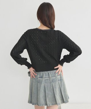 earth music&ecology シアースカラップ透かし編みカーディガン Black