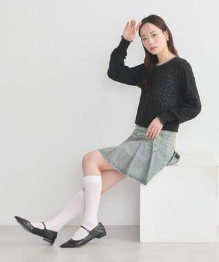 earth music&ecology シアースカラップ透かし編みカーディガン Black