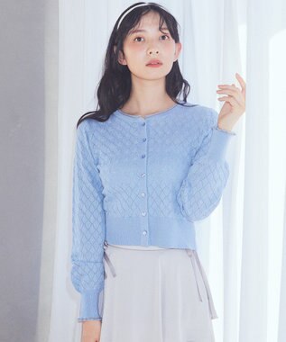 earth music&ecology シアースカラップ透かし編みカーディガン Grayish Blue