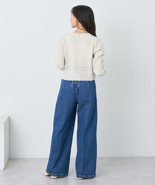 earth music&ecology シアースカラップ透かし編みカーディガン Ivory